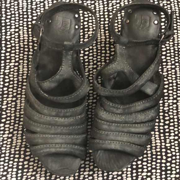 Leather & Wood Platform Sandals Black - Picture 3 of 7